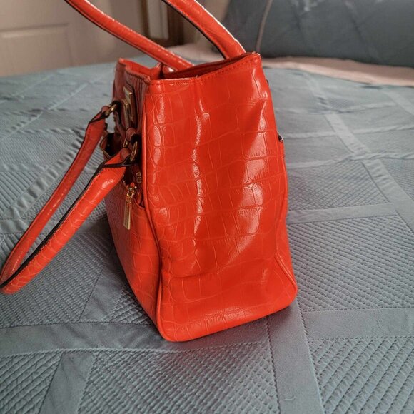 Anne Klein Alligator Alley Coral Satchel with Polka Dot Lining - Picture 4 of 14